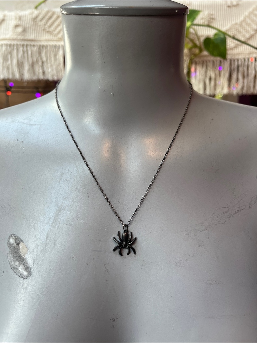 Gunmetal Goth Spider necklace